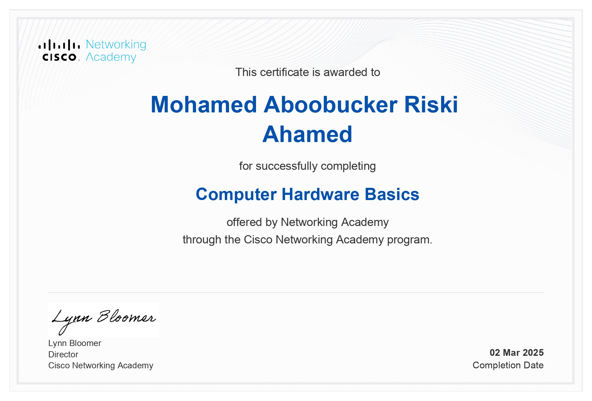 Computer Hardware Certificate